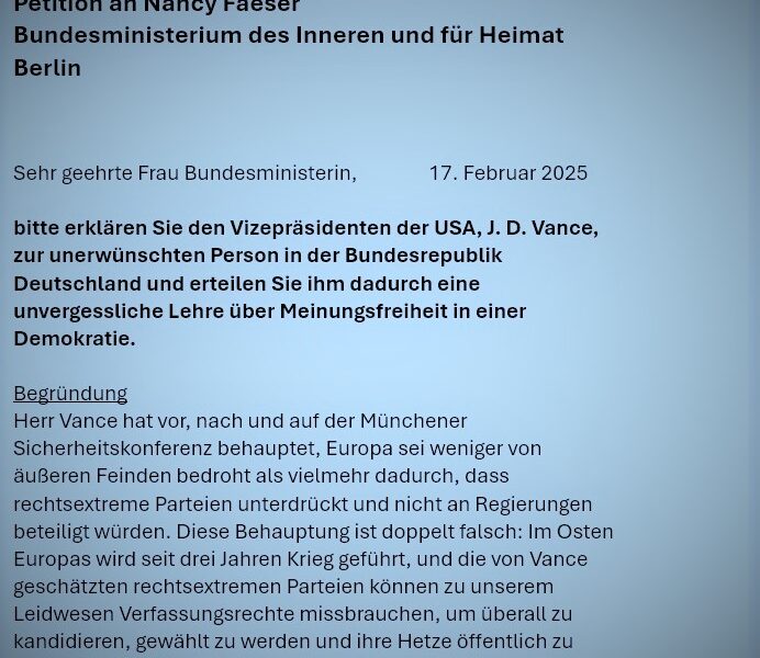 Petition: Vizepräsident der USA soll zur „unerwünschten Person“ erklärt werden