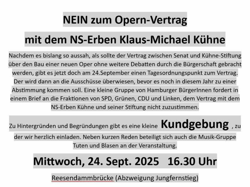 Nein zum Opern-Vertrag mit dem NS-Erben K.-M. Kühne